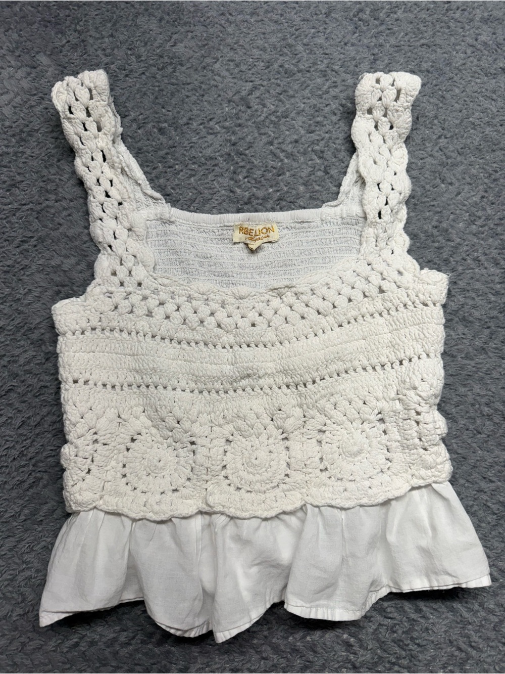 Rebellion Cream Crochet Peplum Camisole